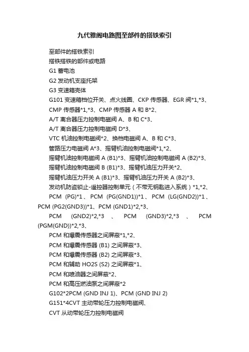 九代雅阁电路图至部件的搭铁索引