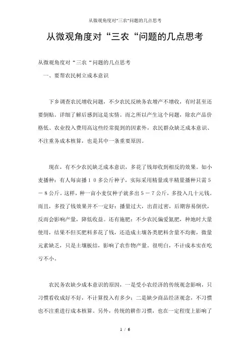从微观角度对“三农“问题的几点思考
