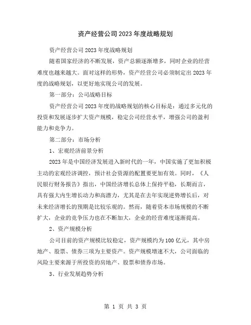资产经营公司2023年度战略规划