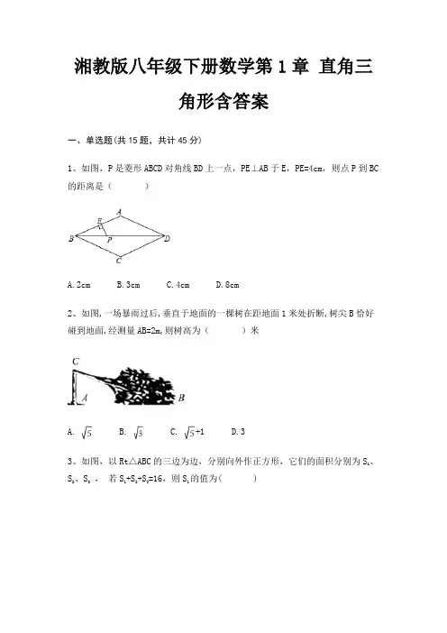 湘教版八年级下册数学第1章 直角三角形含答案