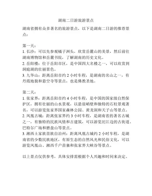 湖南二日游旅游景点
