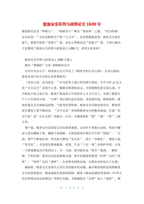 粮食安全形势与政策论文1500字