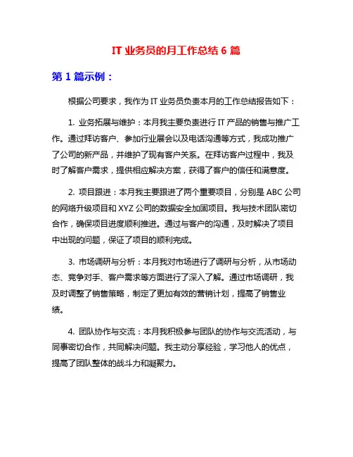 IT业务员的月工作总结6篇
