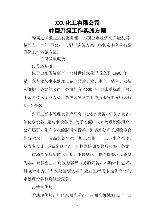 XX化工有限公司转型升级工作实施(一企一策)方案