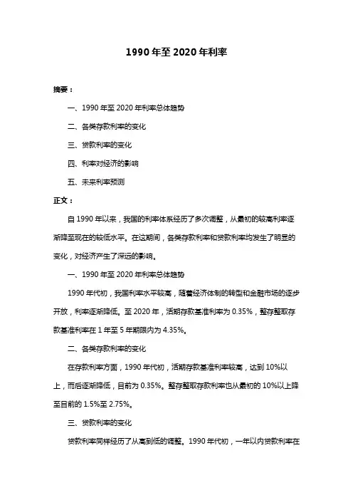 1990年至2020年利率