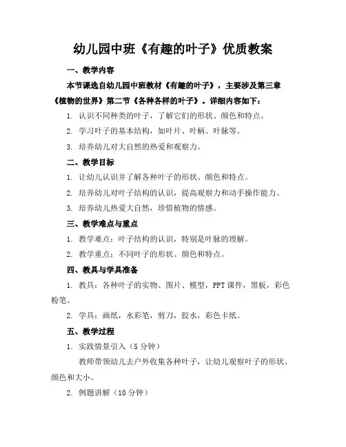 幼儿园中班《有趣的叶子》优质教案