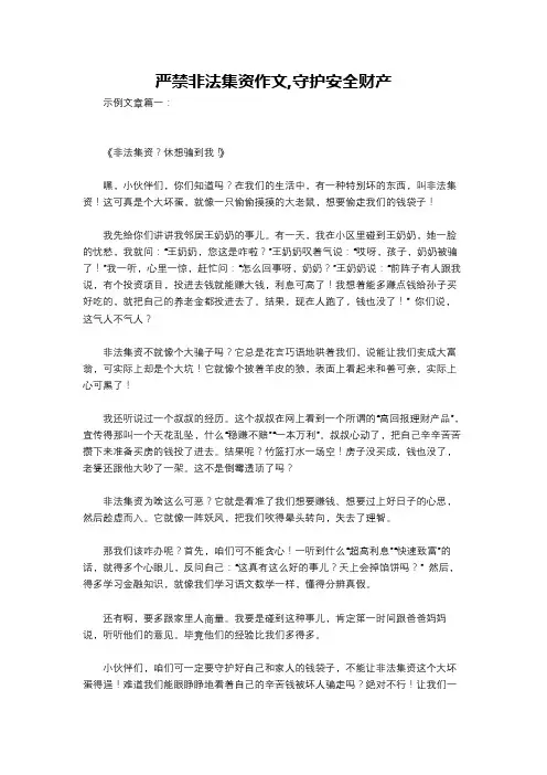 严禁非法集资作文,守护安全财产