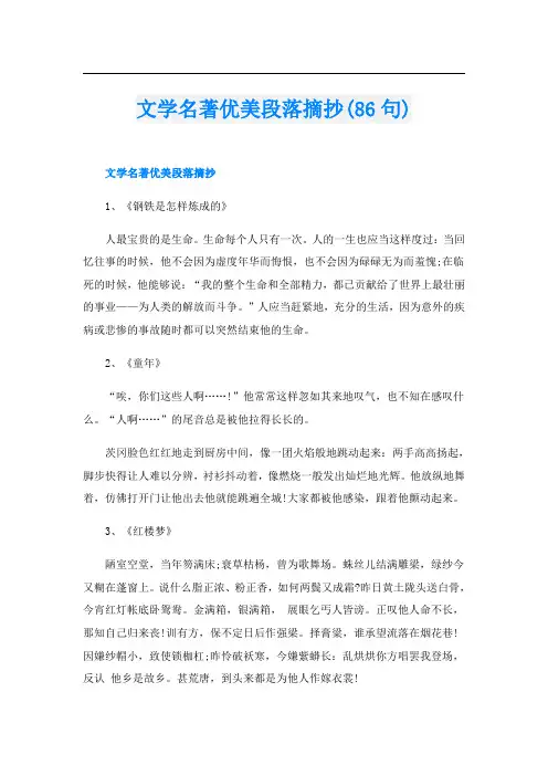 文学名著优美段落摘抄(86句)