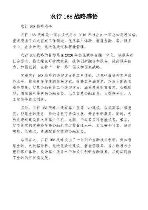 农行168战略感悟