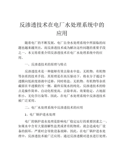 反渗透技术在电厂水处理系统中的应用