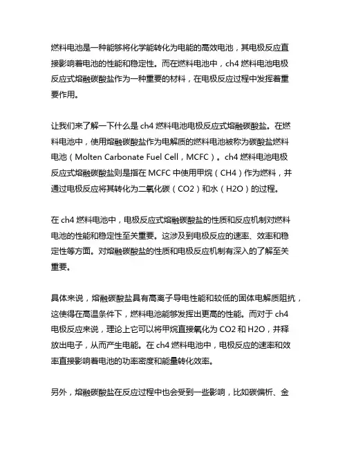 ch4燃料电池电极反应式熔融碳酸盐