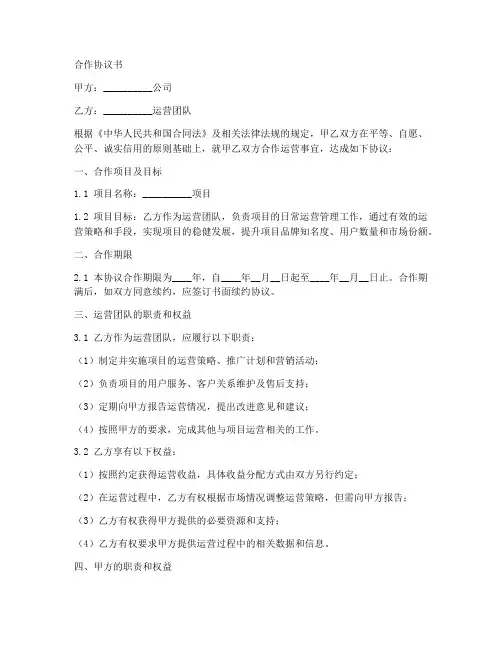 运营团队与公司的合作协议范本