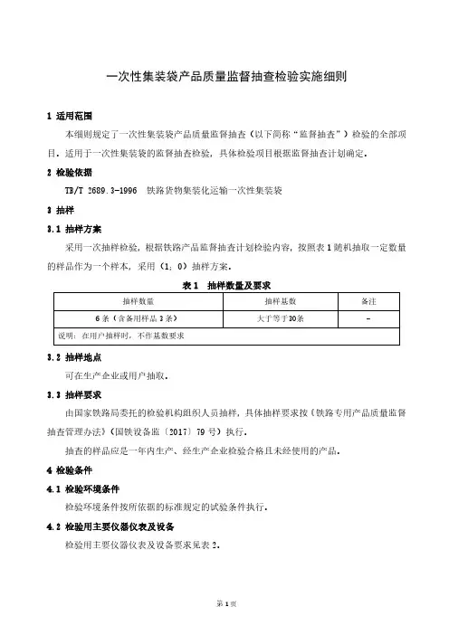 铁路产品质量监督抽查检验实施细则(一次性集装袋)