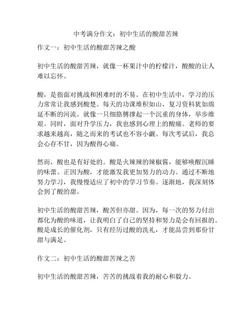 中考满分作文：初中生活的酸甜苦辣