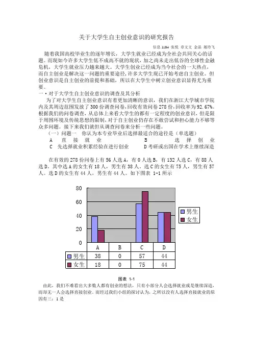 关于大学生自主创业意识的研究报告