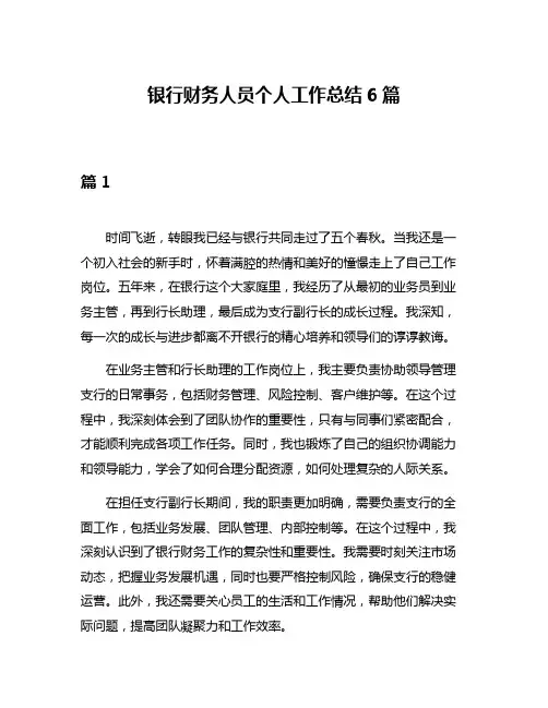 银行财务人员个人工作总结6篇