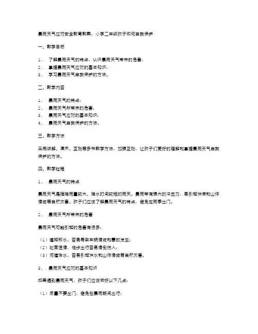暴雨天气应对安全教育教案：小学二年级孩子如何自我保护