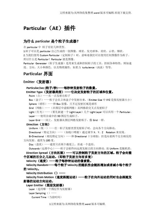 AE之particular插件英汉对照