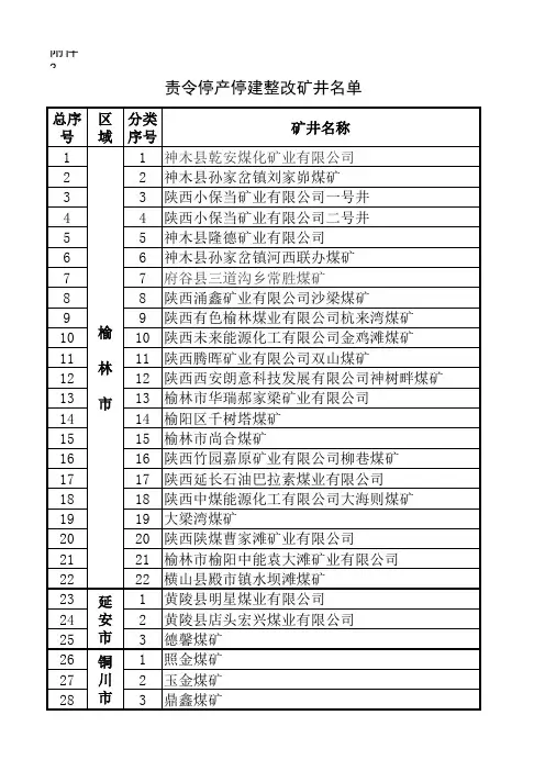 责令停产停建矿井名单