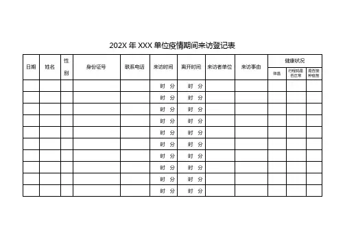疫情防控相关台账表格人员来访、人员去向、场所消毒登记表