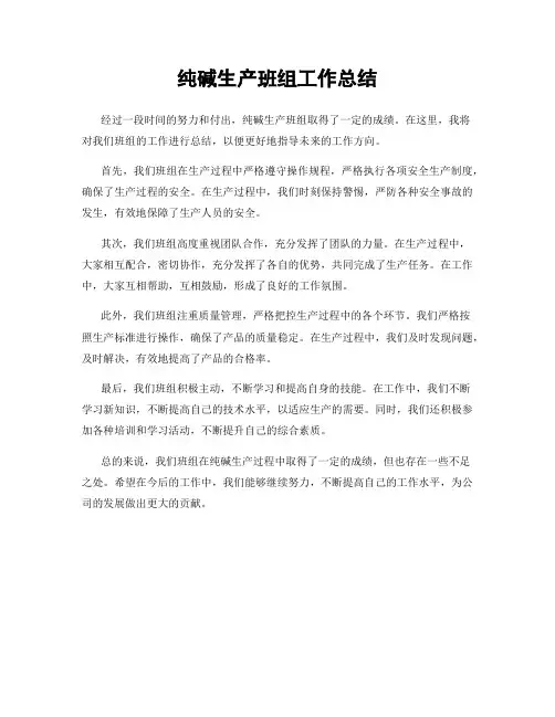 纯碱生产班组工作总结