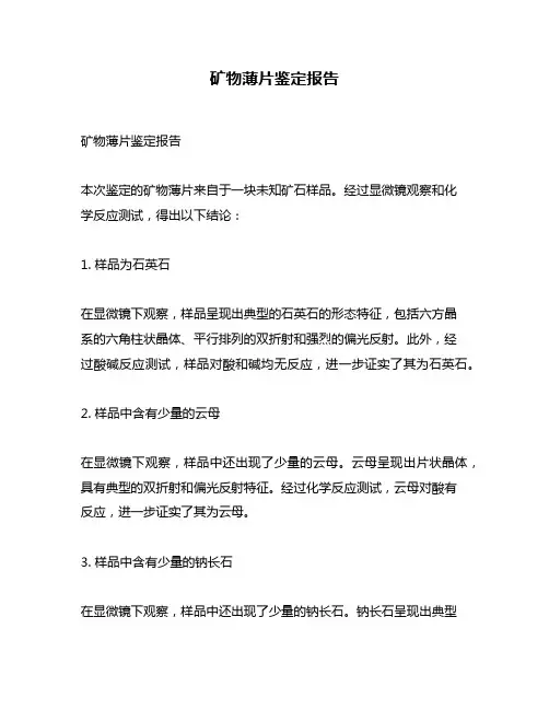 矿物薄片鉴定报告
