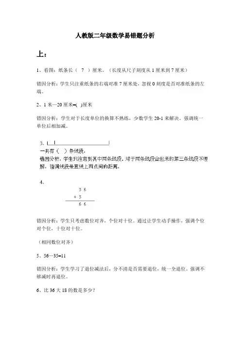 人教版二年级数学易错题分析及自身经验总结
