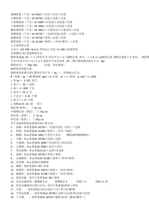 钢材米重换算表