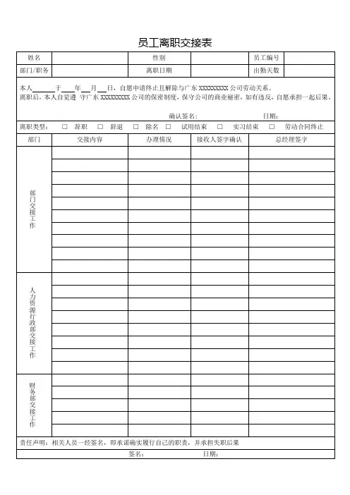 员工离职交接表(完整版)