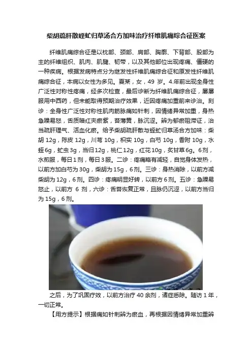 柴胡疏肝散蛭虻归草汤合方加味治疗纤维肌痛综合征医案