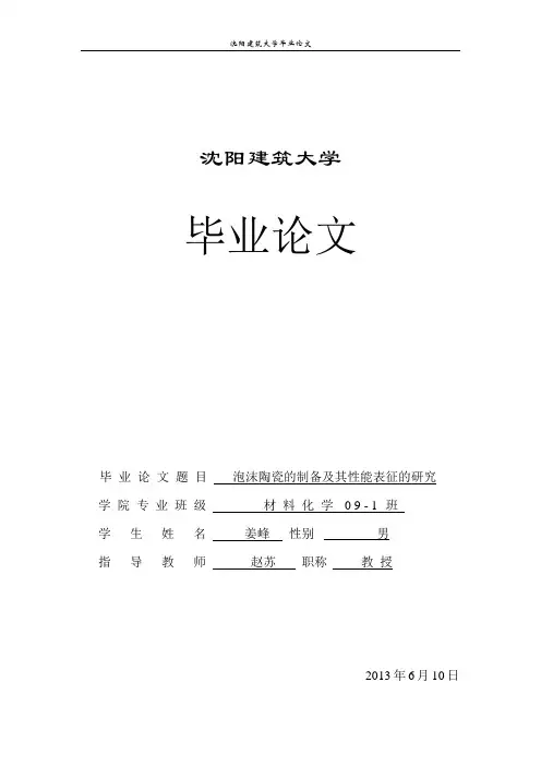 泡沫陶瓷的制备及其性能表征的研究