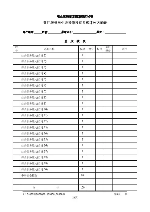 餐饮评分记录表