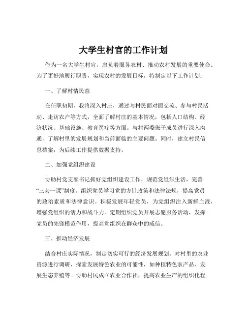 大学生村官的工作计划