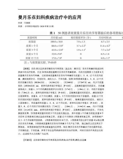 曼月乐在妇科疾病治疗中的应用