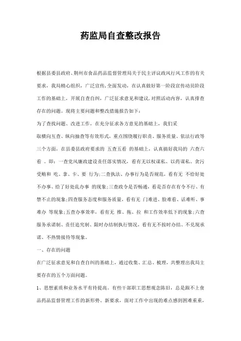 药监局自查整改报告