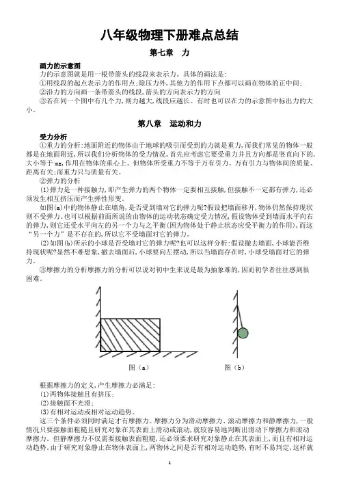 初中物理人教版八年级下册难点总结(分章节编排)