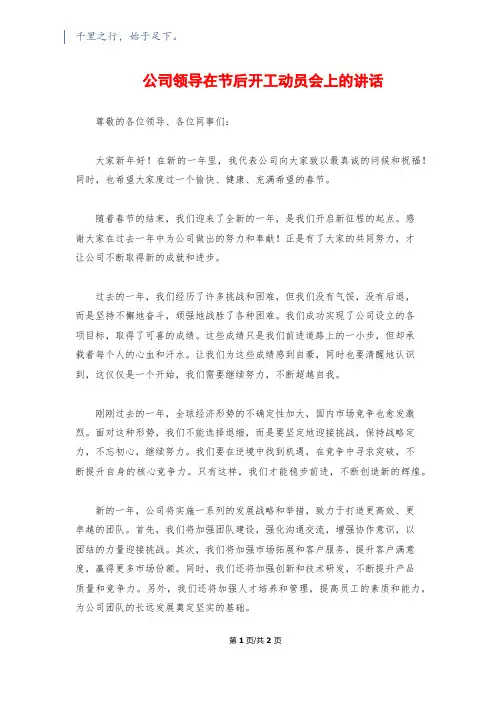 公司领导在节后开工动员会上的讲话