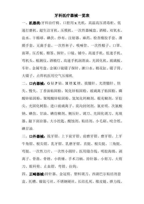 牙科医疗器械一览表