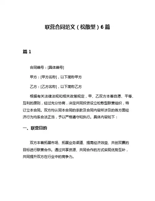联营合同范文(松散型)6篇