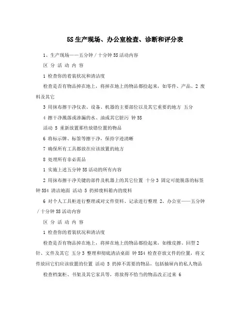 5S生产现场、办公室检查、诊断和评分表