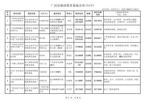 广州市专业技术人员继续教育基地名单及其开设的专业课列表