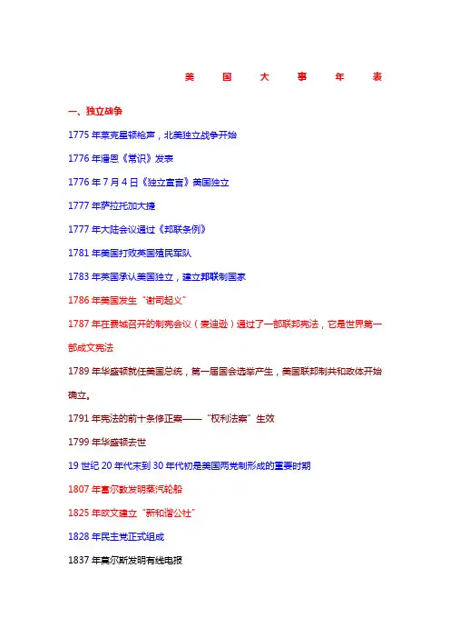美国大事年表