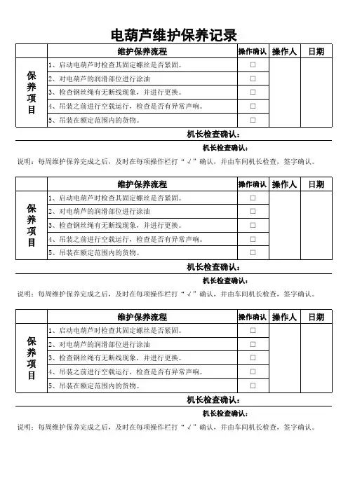 电葫芦维护保养记录