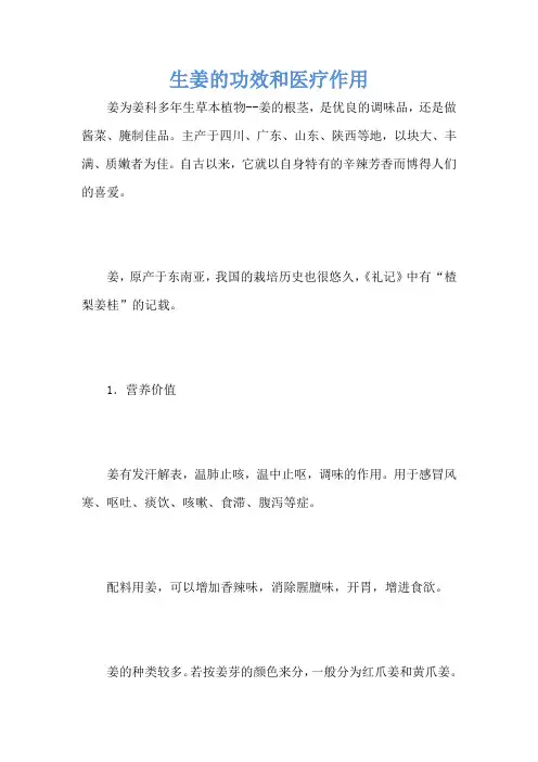 生姜的功效和医疗作用