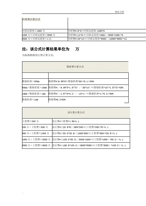 可研、勘察、设计费、计费标准