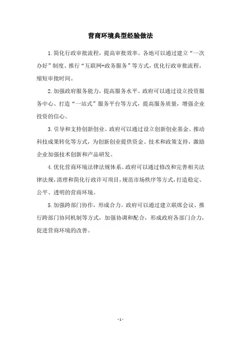 营商环境典型经验做法
