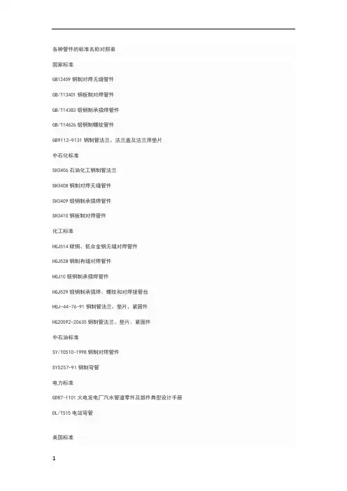 管件的各国家标准