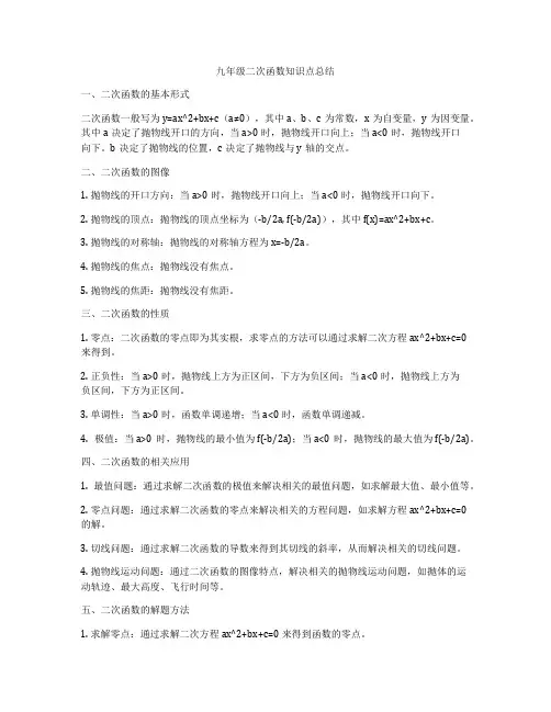 九年级二次函数知识点总结
