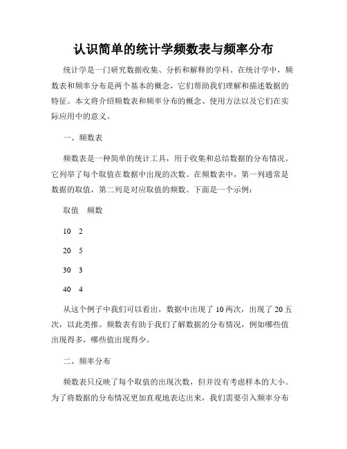 认识简单的统计学频数表与频率分布