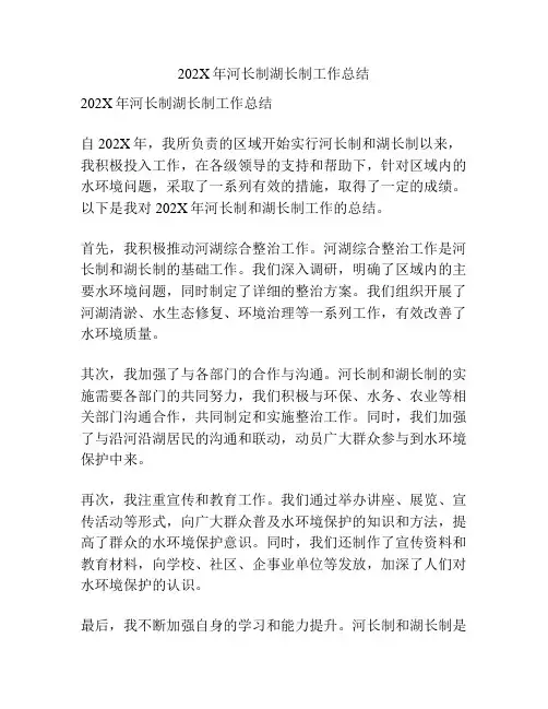202X年河长制湖长制工作总结